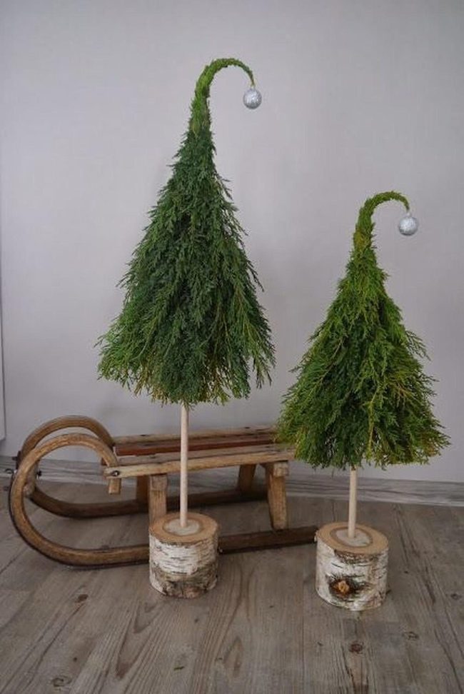 Evergreen Trees With Silver Ornaments