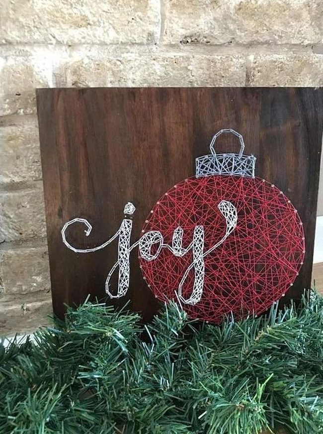 Red String Art On Wood