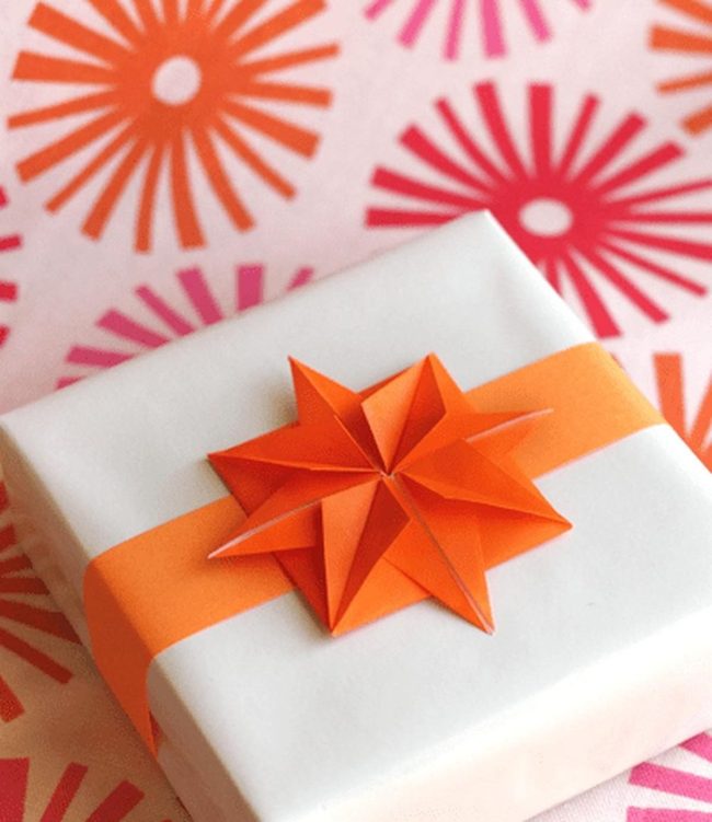 White Boxes Orange Ribbon Stars