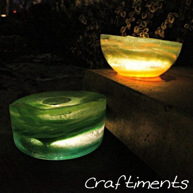 Yellow Glass Bowls Stone Garden