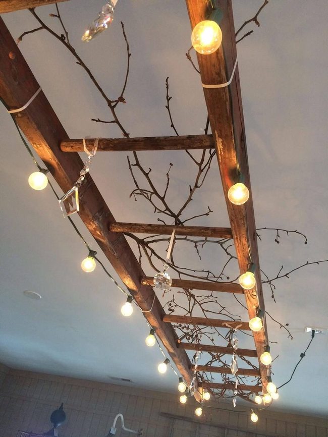 Wooden Ladder Edison Chandelier