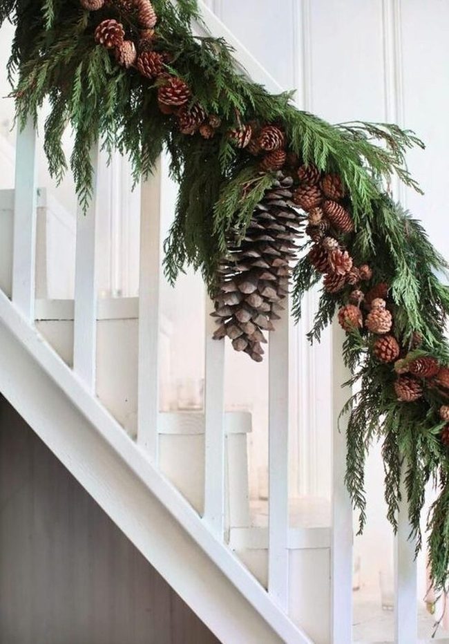 Green Pine Staircase With Pinecones