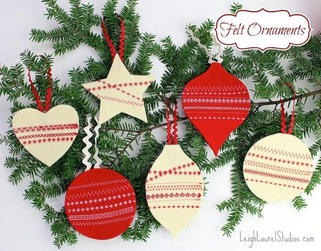 Red Felt Ornaments, Stitched Stars