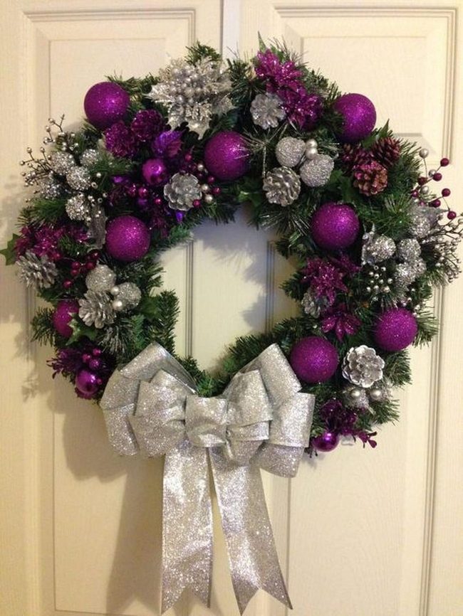 Purple Leaves And Silver Ribbon Wreath