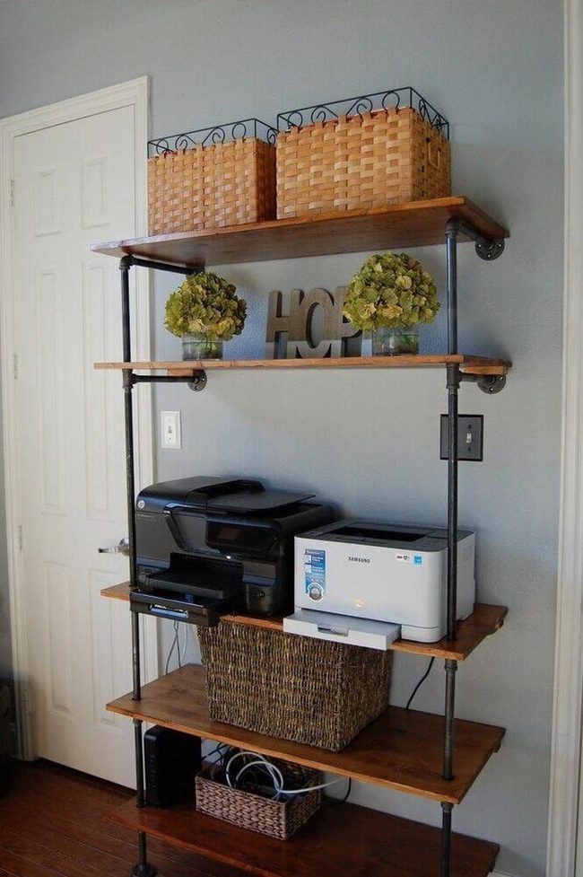 Wood And Pipe Wall Storage