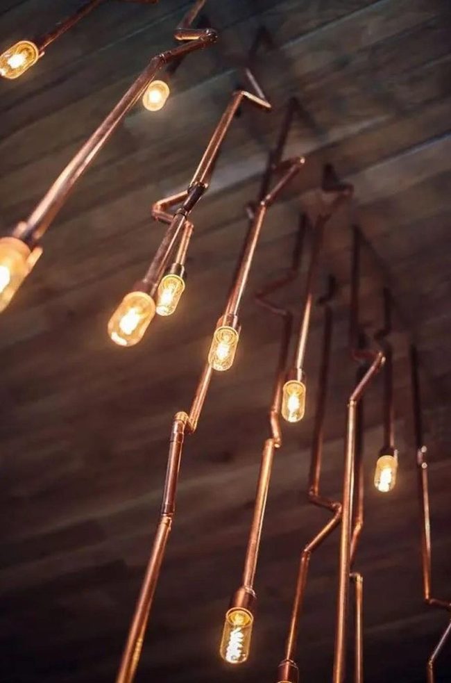 Copper Pipes Dark Wood Ceiling