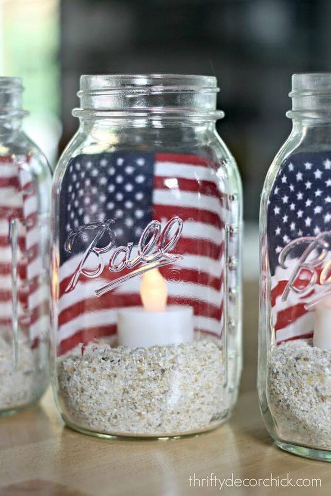 Red White Blue Candlelit Jars