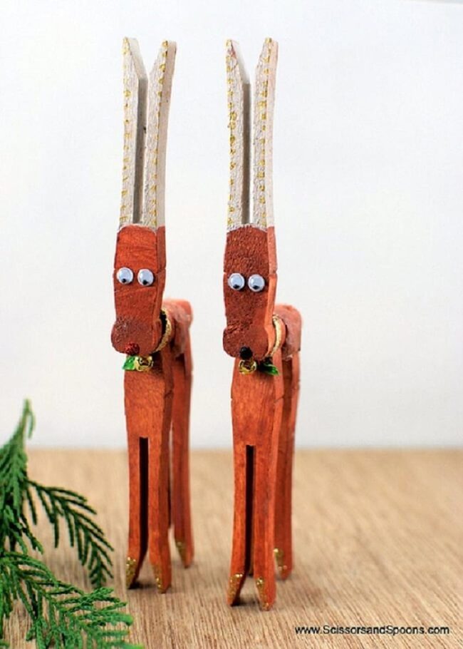 Clothespin Reindeer With Red Noses