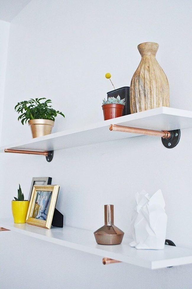 Gleaming Copper Pipe Shelves