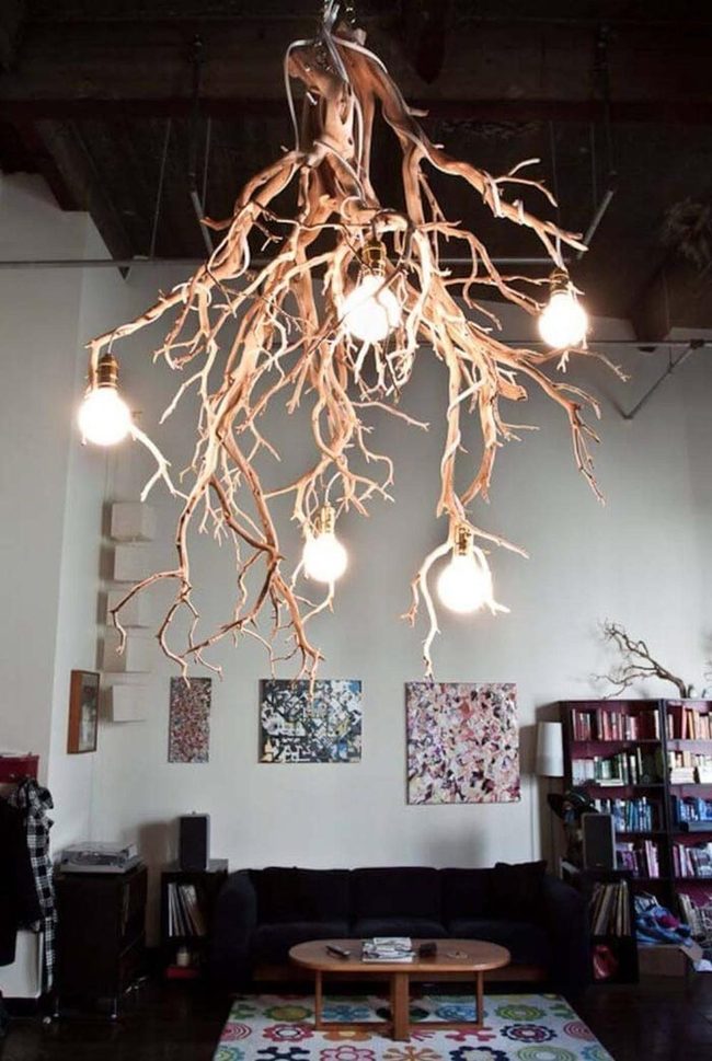 Inverted Wood Branches Chandelier