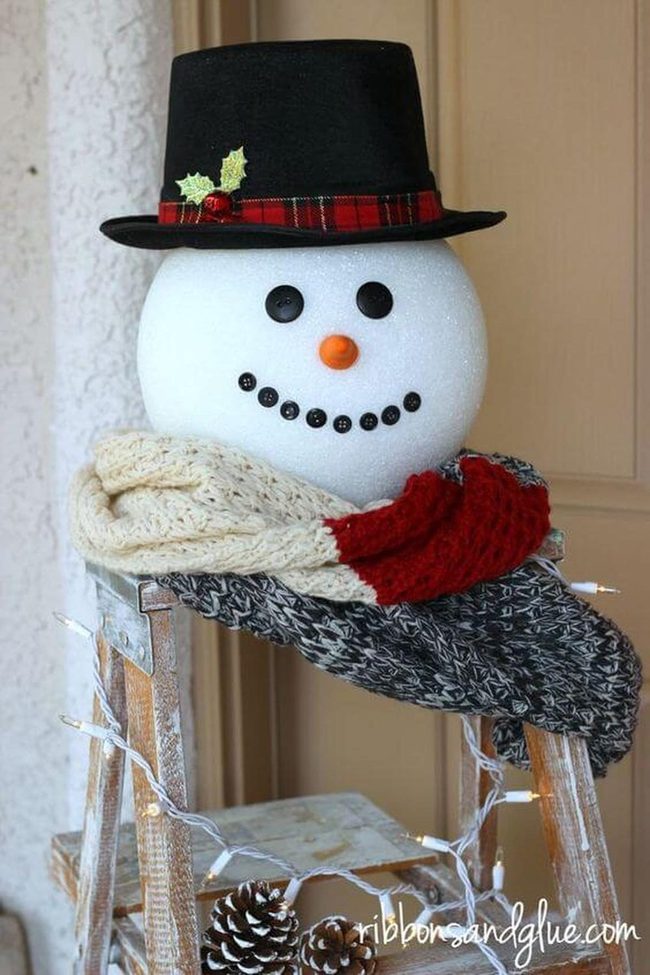 Foam Snowman With Plaid Hat
