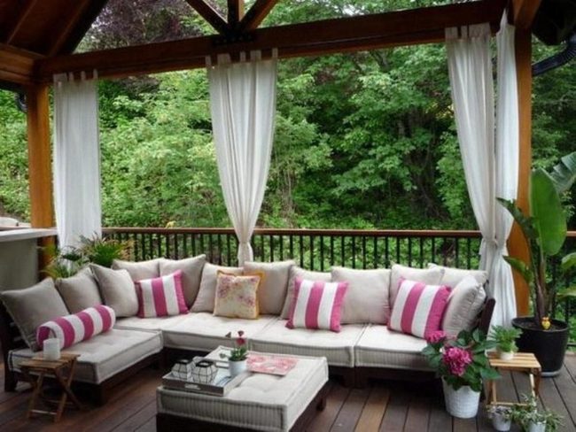 Striped Pillows, Wooden Deck Oasis