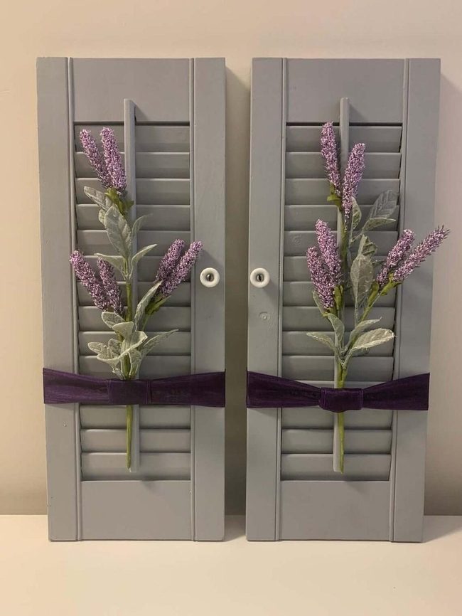 Dark Purple Bows Gray Shutters