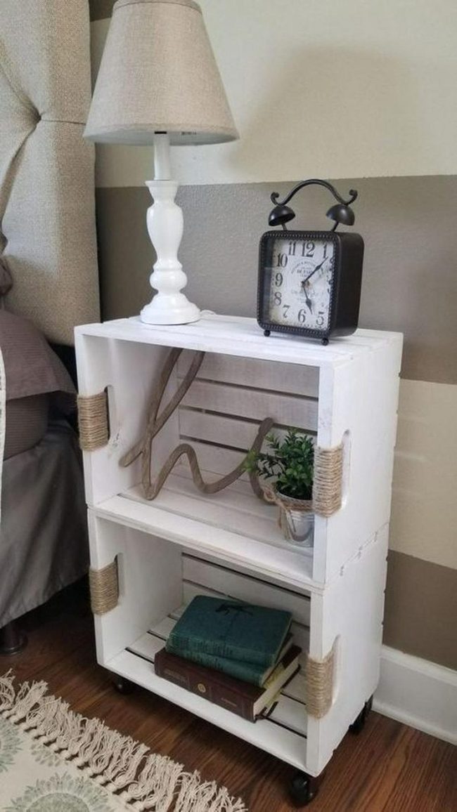 White Crate Nightstand With Rope Handles