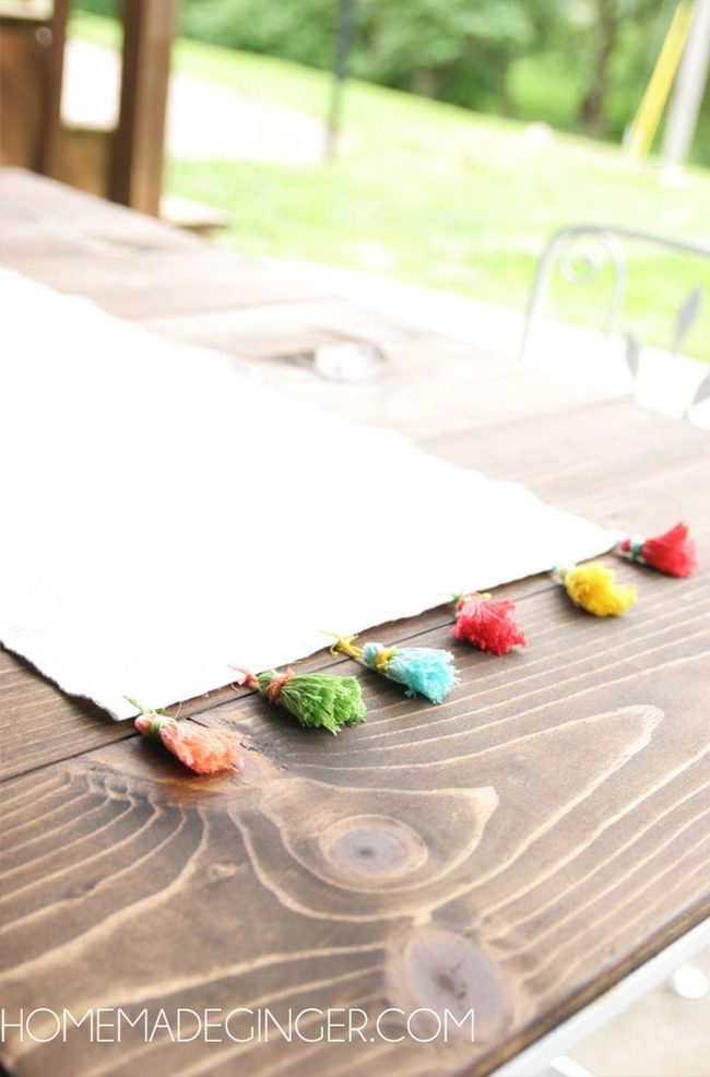 Colorful Tassels White Linen Wood