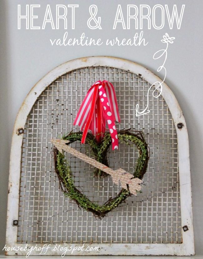 Green Twig Hearts With Red Ribbons