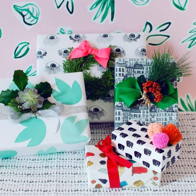 Patterned Presents Against Pink Botanicals
