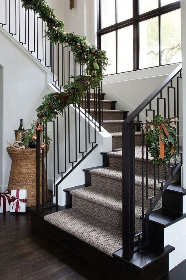 Green Garland Black Iron Stairs