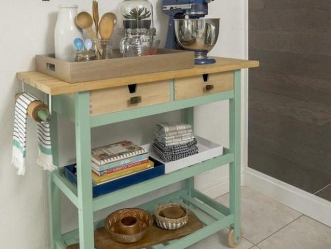 Green Kitchen Cart With Wood Top