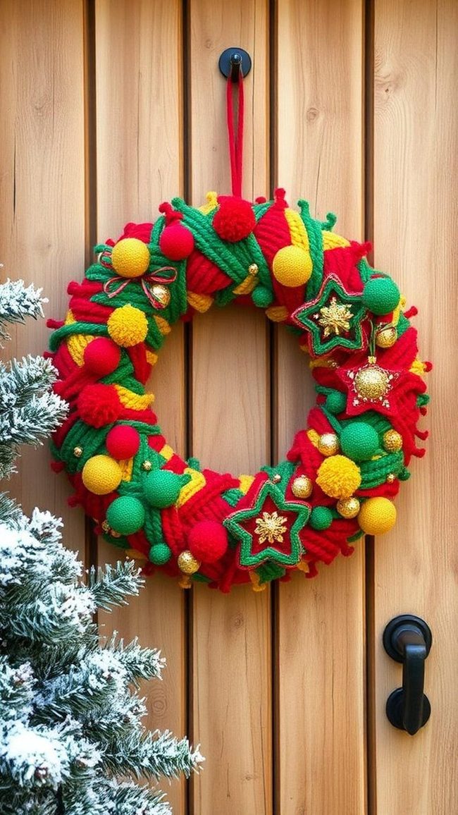 Multicolored Yarn Holiday Wreath