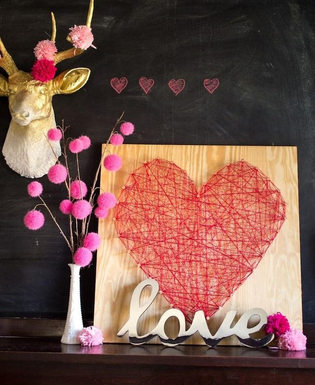 Red String Heart On Wood