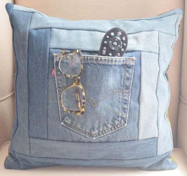 Worn Denim Pocket Pillow