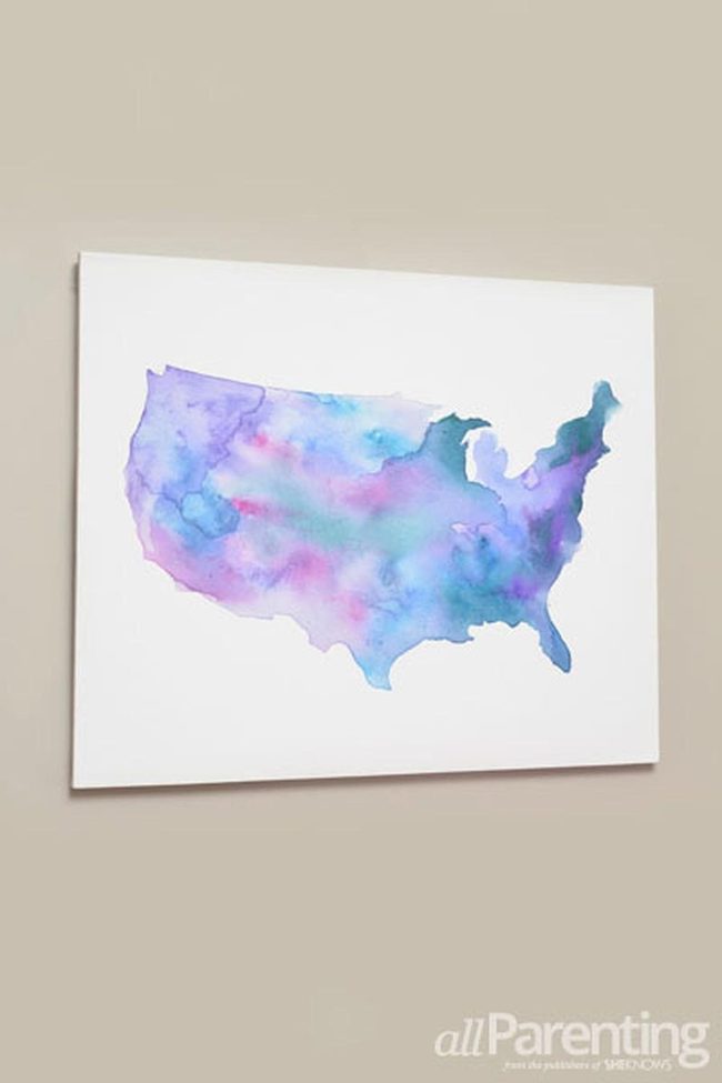 Watercolor Us Map In Soft Blues