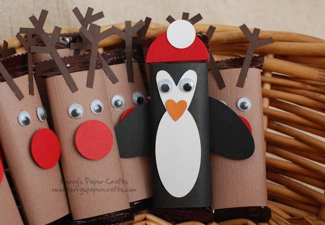 Brown Paper Reindeer With Red Noses