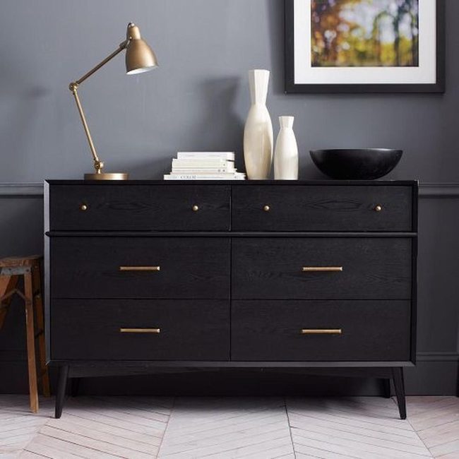 Dark Wood And Brass Minimalist Bedroom