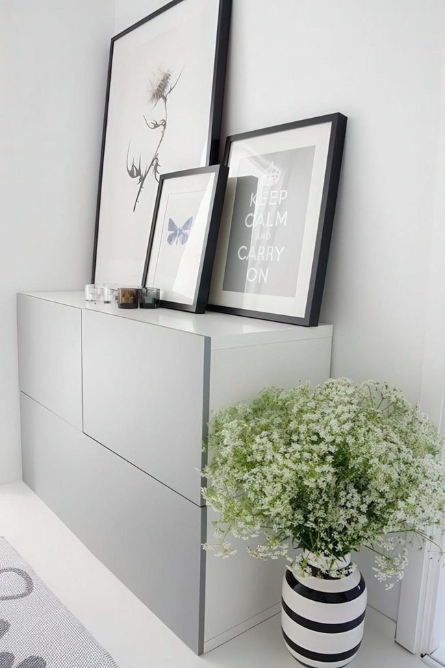 White Wall Gallery With Blue Butterfly