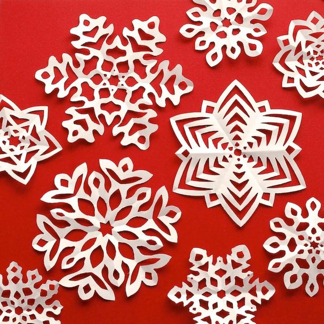 White Paper Snowflakes Red