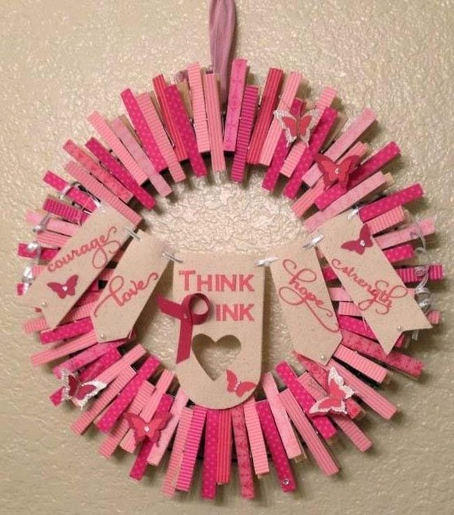 Pink Clothespin Awareness Wreath