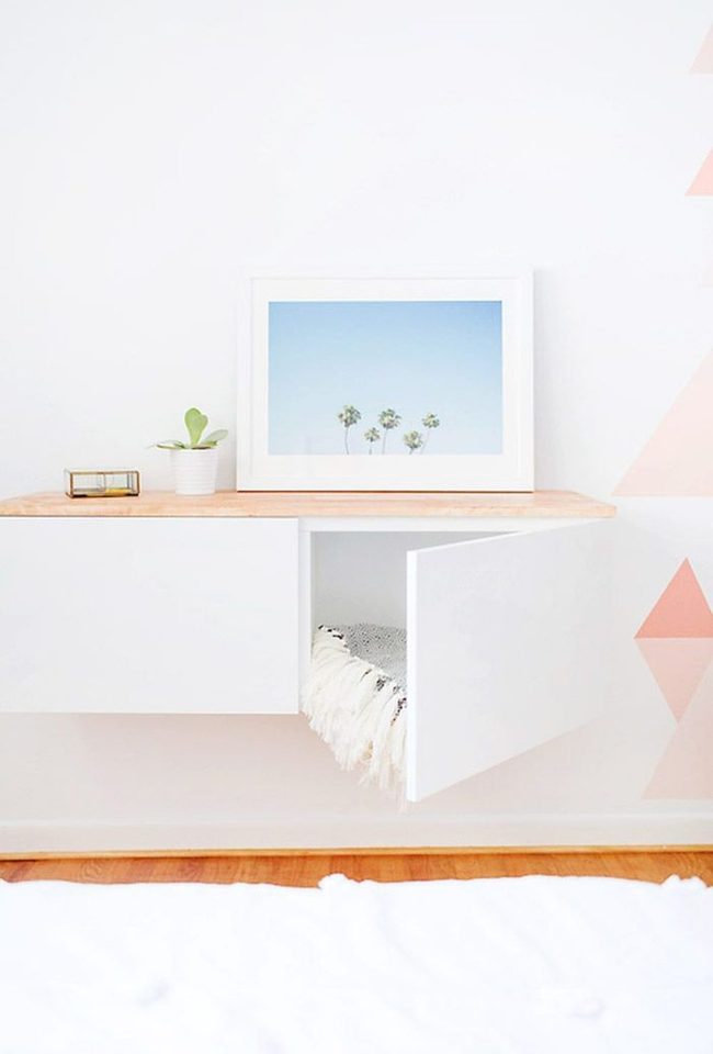 Floating Wood Top Shelf Storage