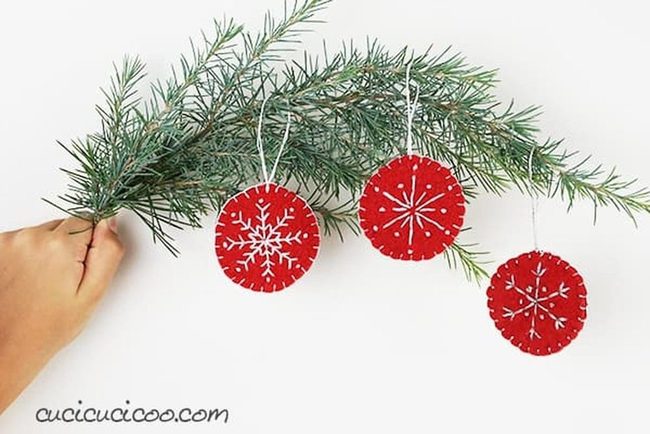 Handmade Red Felt Snowflakes