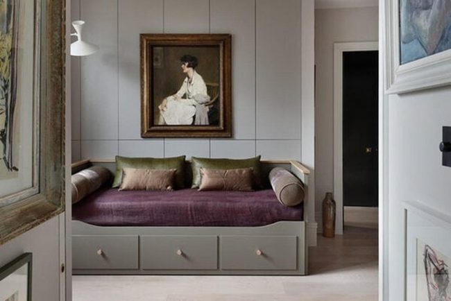 Khaki Daybed With Brass Hardware Touches