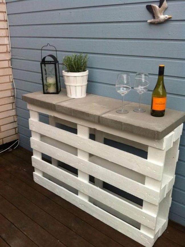 White Pallet Table With Concrete Top