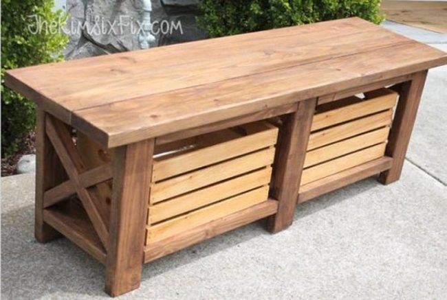 Rustic Brown Storage Bench