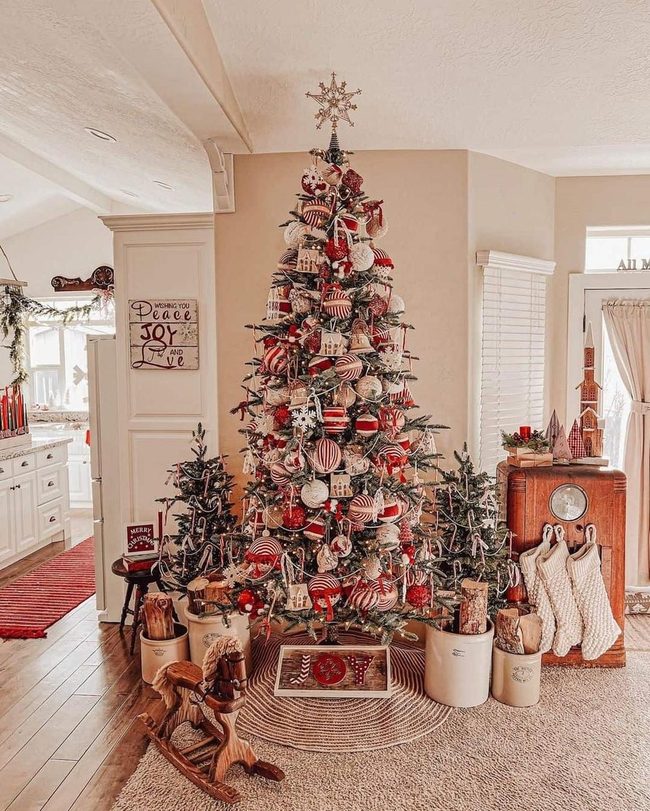 Red Striped Ornaments, Neutral Backdrop