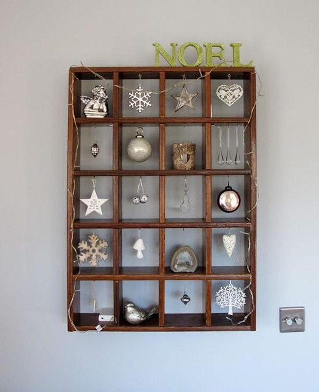 Silver Ornaments On Wooden Shelves