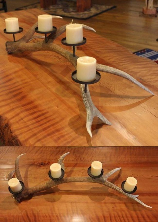 Antler And Dark Metal Candleholders
