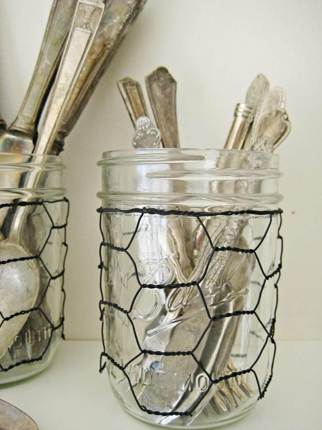 Chicken Wire Mason Jar Storage