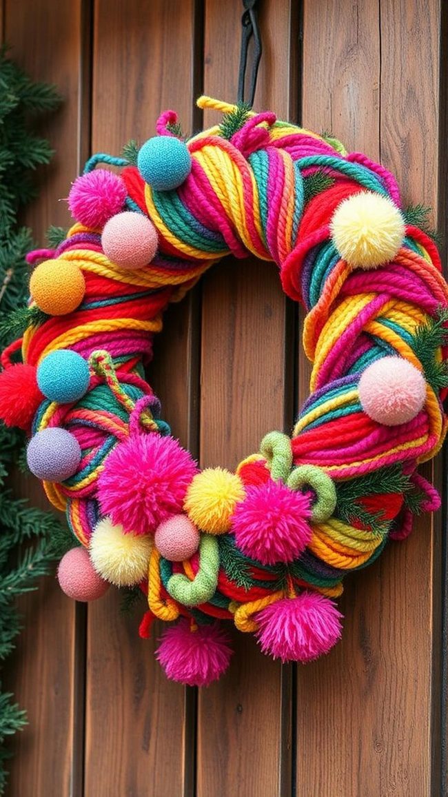 Fluffy Yarn Pom-Pom Wreath