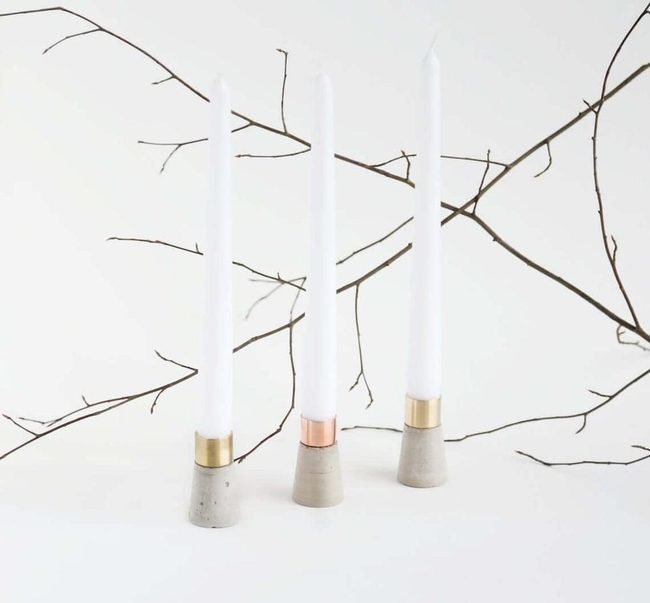 Concrete And Brass Candlestick Pair