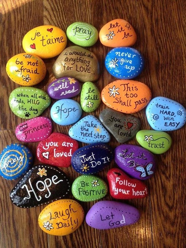 Colorful Hand-Painted Inspirational Stones