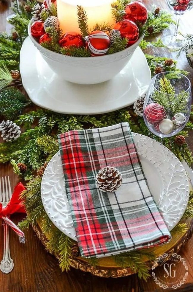 Red Ornaments, Pine, Plaid