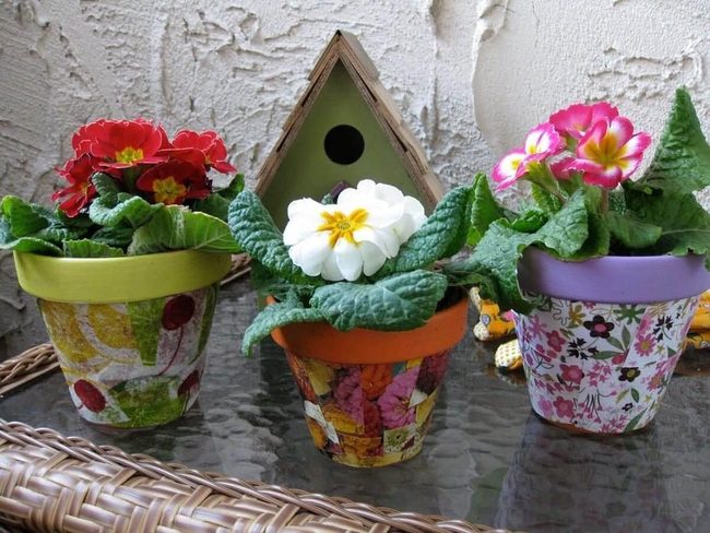 Colorful Decoupage Terracotta Pots