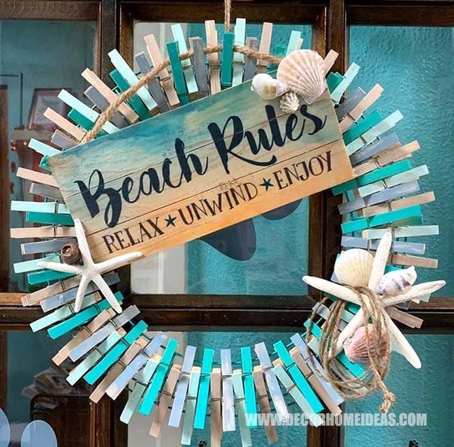 Painted Clothespin Beach Wreath