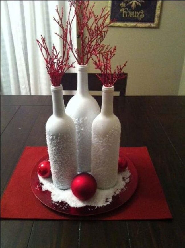 Frosted Bottles Red Branches Snow