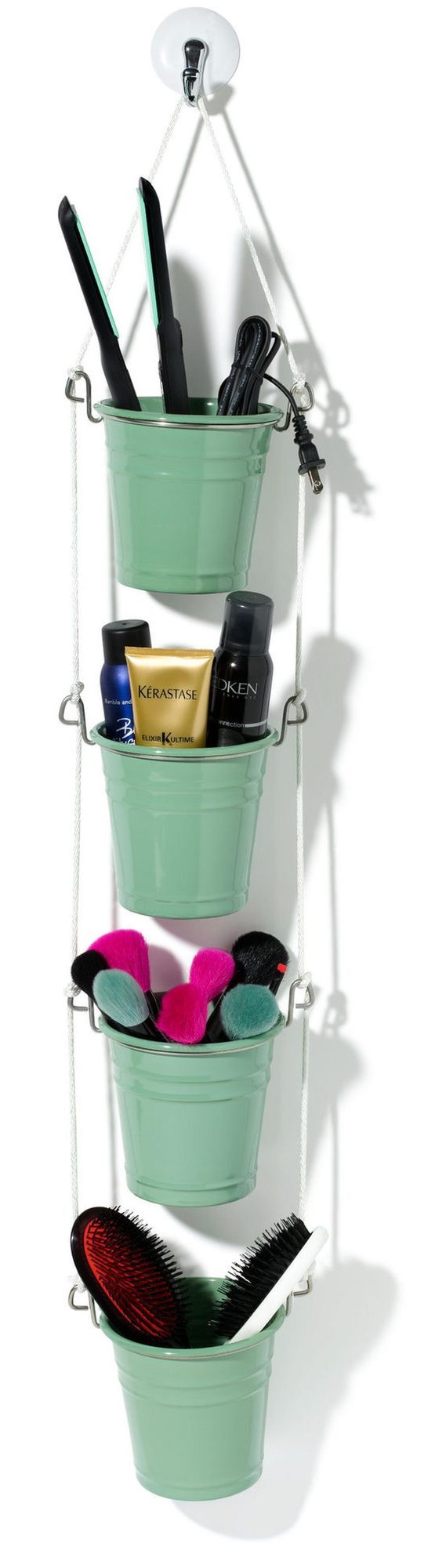 Rope-Suspended Metal Buckets Storage