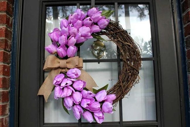 Lilac Tulips Grapevine Wreath